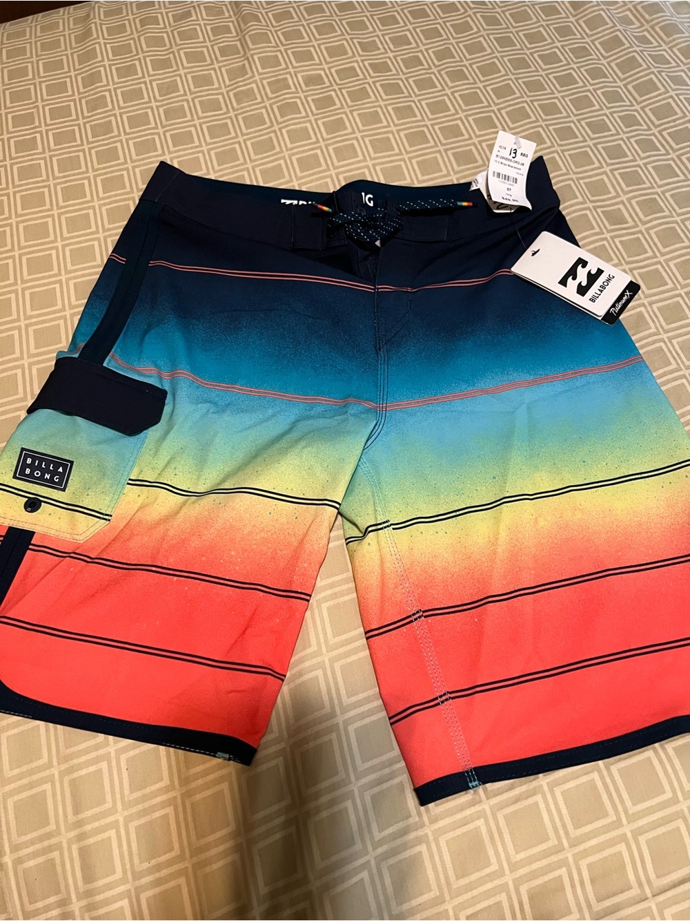 Billabong Men's Gradient Blue to Coral Stripe Board Shorts
